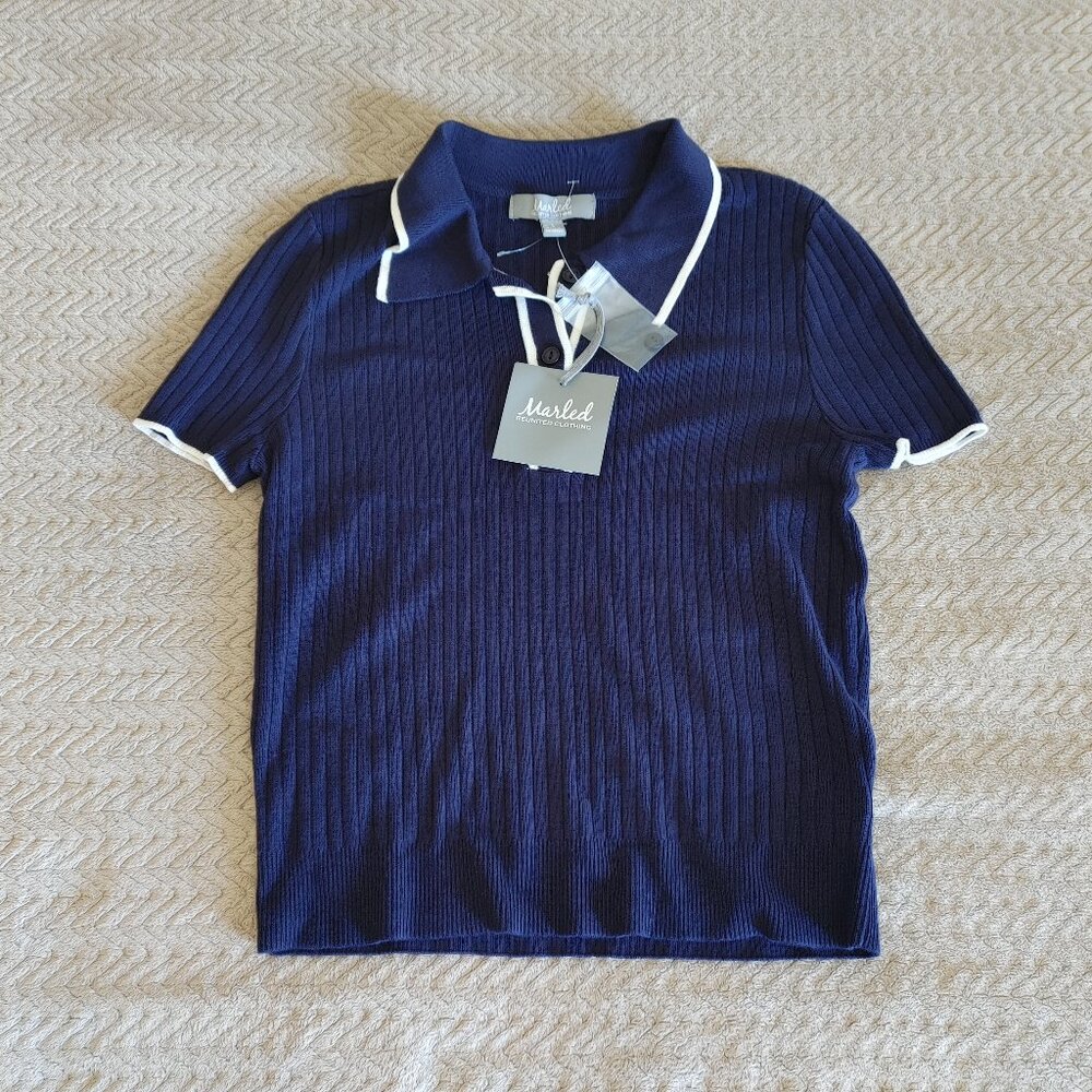 Marled Reunited Clothing Short Sleeve Top 00829-INVS Evening Blue/Egret Size: S